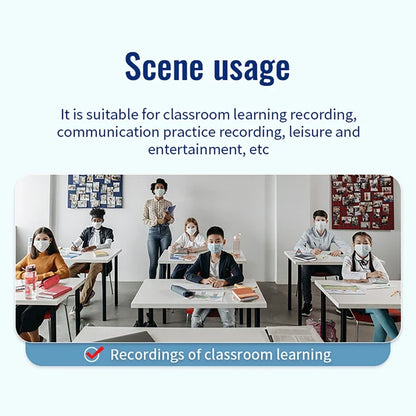 A classroom scene with students and teacher wearing masks featuring a smart voice activated recorder hd noise reduction super magnetic mp3 recorder for learning