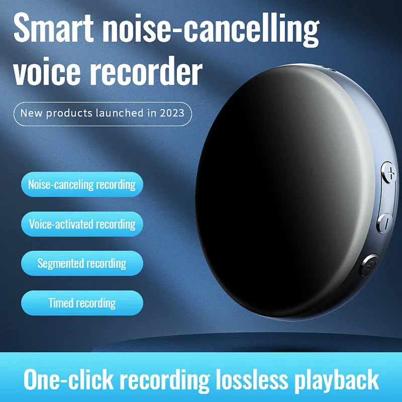 Compact sleek black and silver smart voice-activated recorder hd noise with noise reduction super and magnetic mp3 recorder design