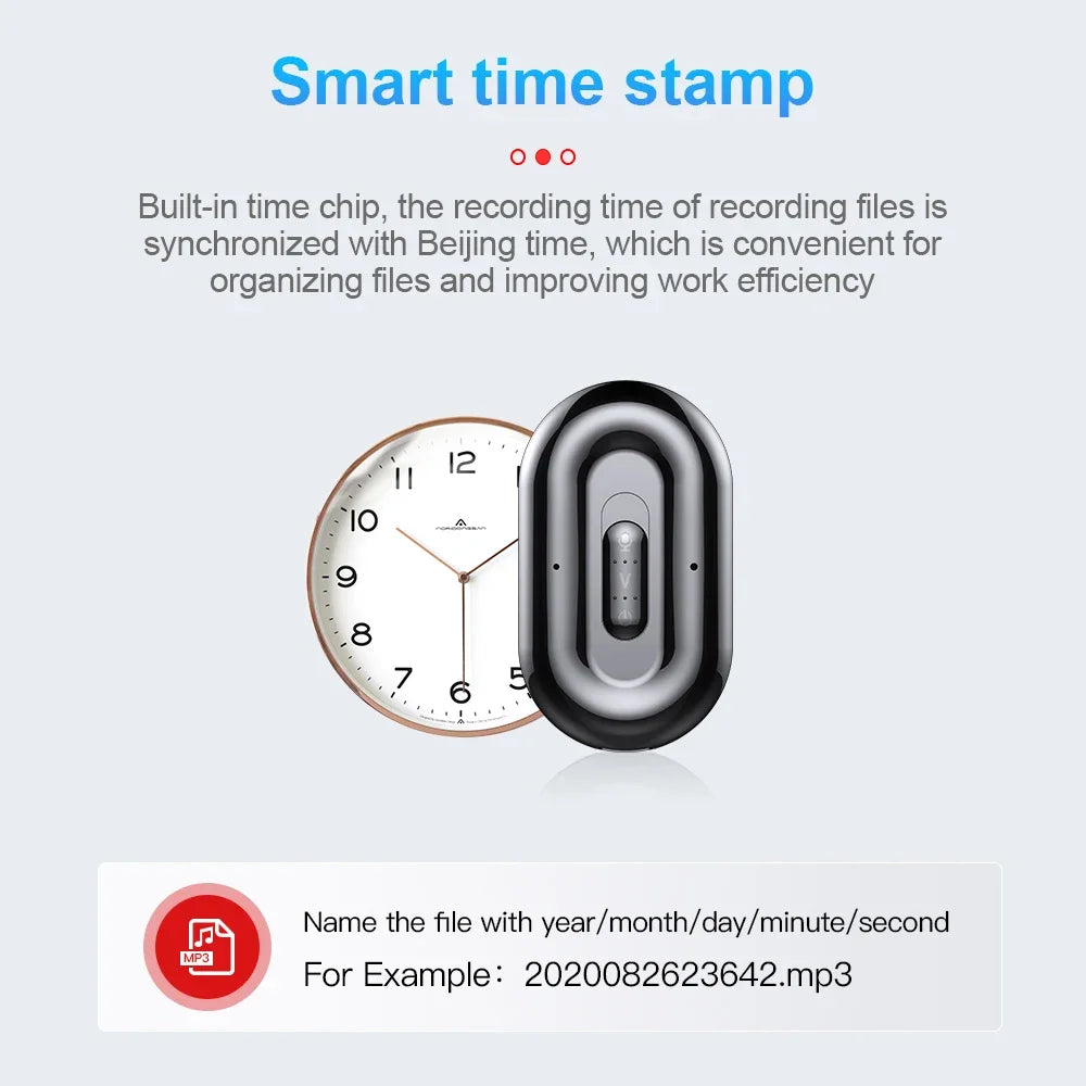 Black and silver oval-shaped smart voice digital recorder with magnetic hd noise reduction and long recording time