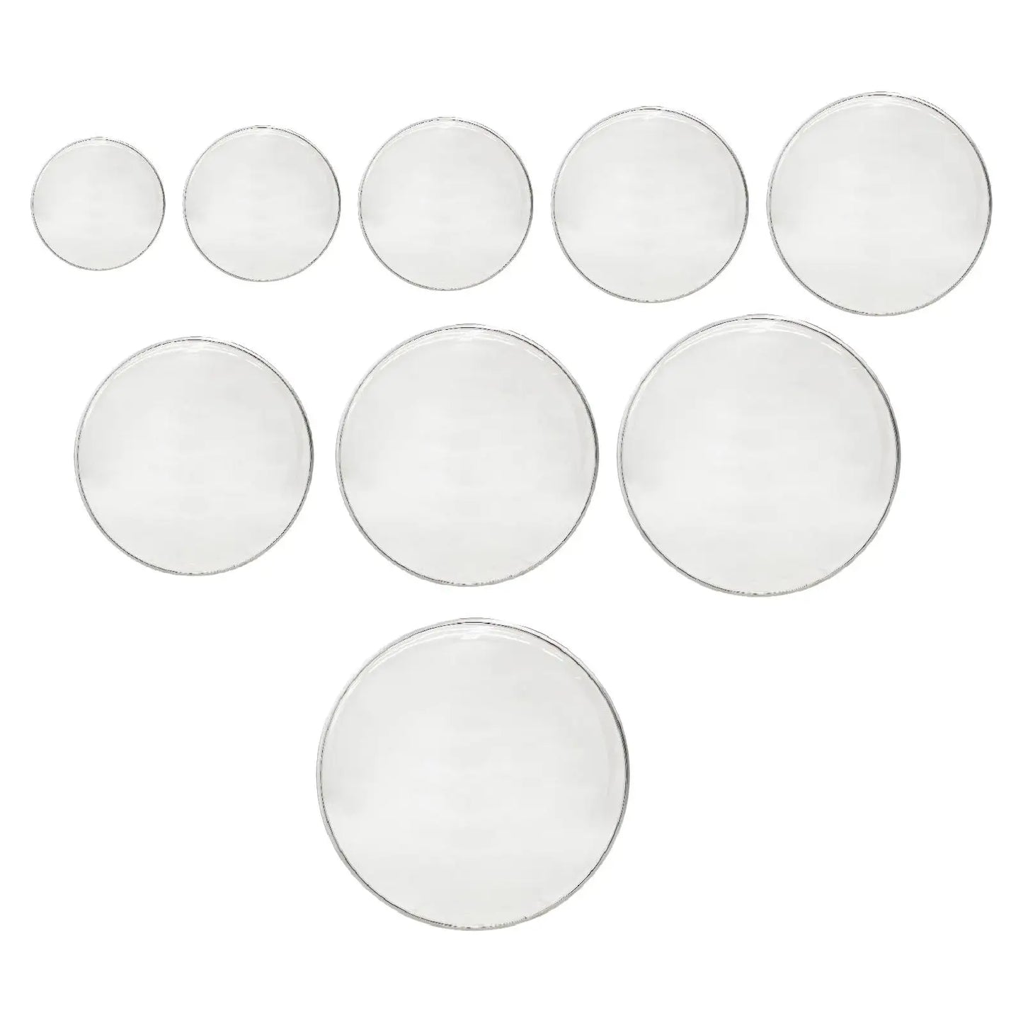 Clear circular glass lens covers with thin metallic rim for snare drum head transparent replacement and sound control