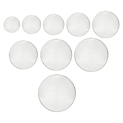 Clear circular glass lens covers with thin metallic rim for snare drum head transparent replacement and sound control