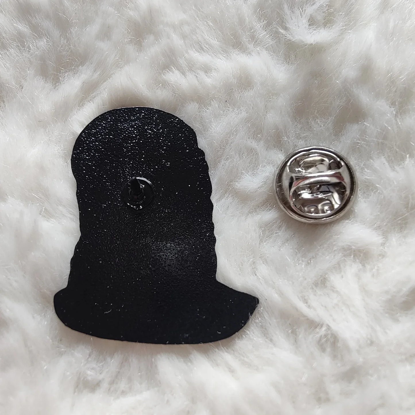 Black enamel rapper enamel pin shaped like stylized head with glittery finish hip hop godfather badge jewelry gift