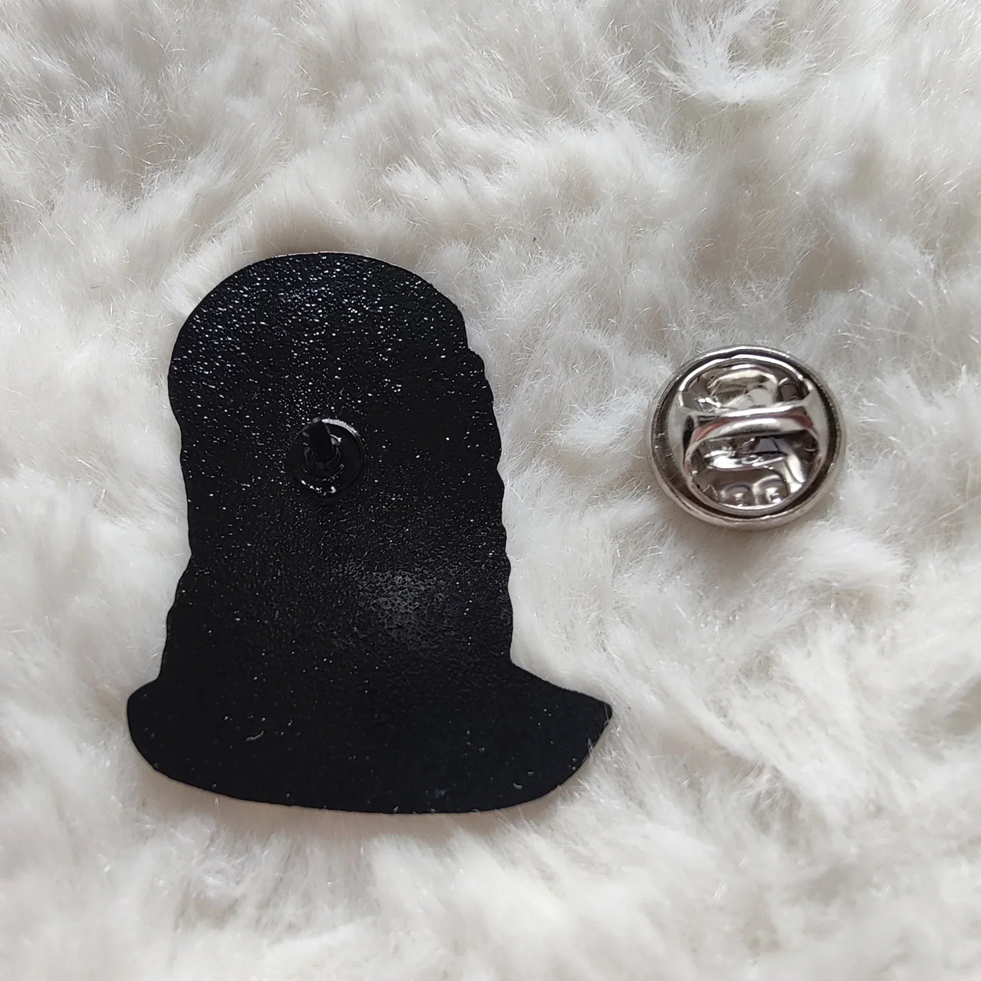 Black enamel rapper enamel pin shaped like stylized head with glittery finish hip hop godfather badge jewelry gift