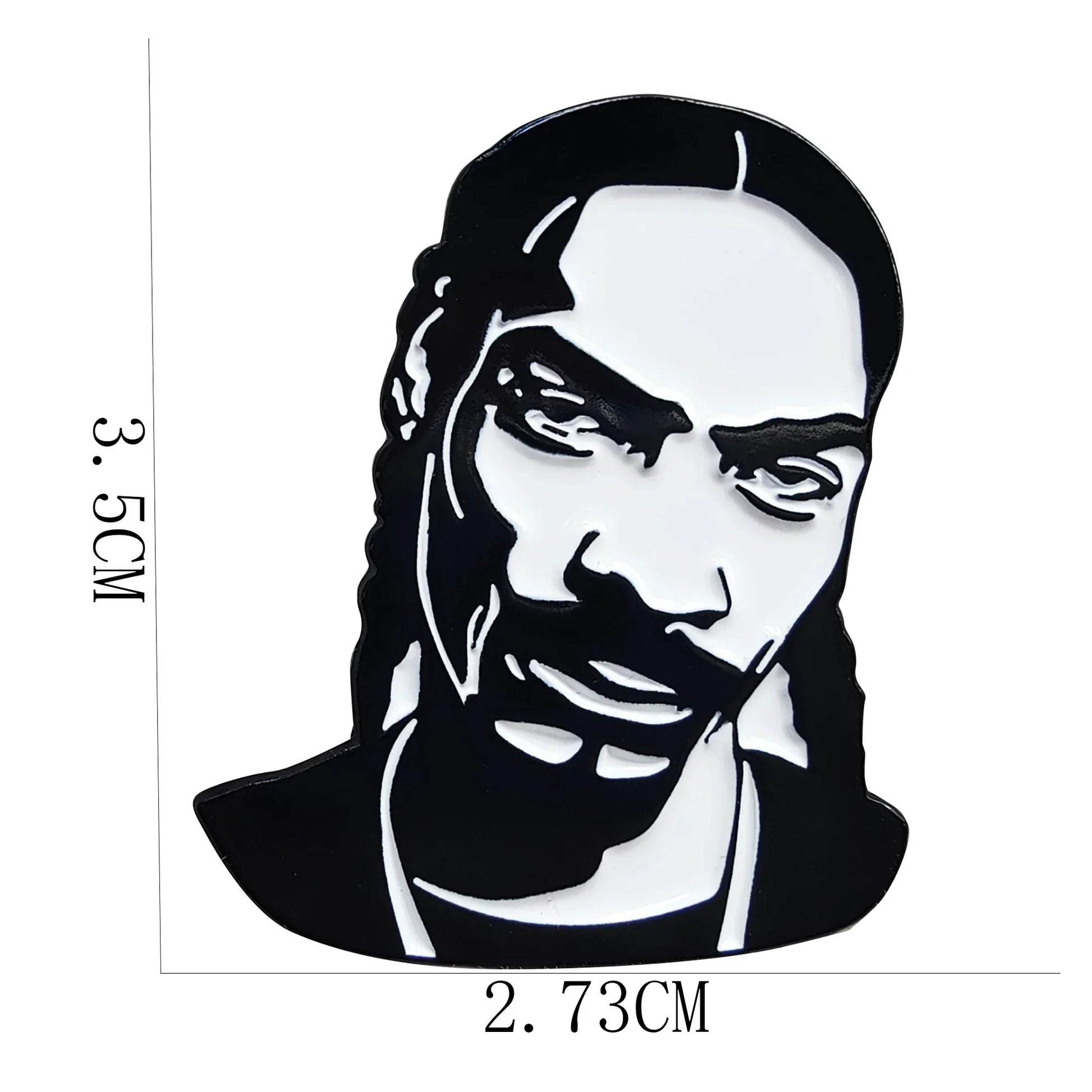 Black and white enamel rapper enamel pin featuring stylized portrait of snoop dogg hip hop godfather badge jewelry gift