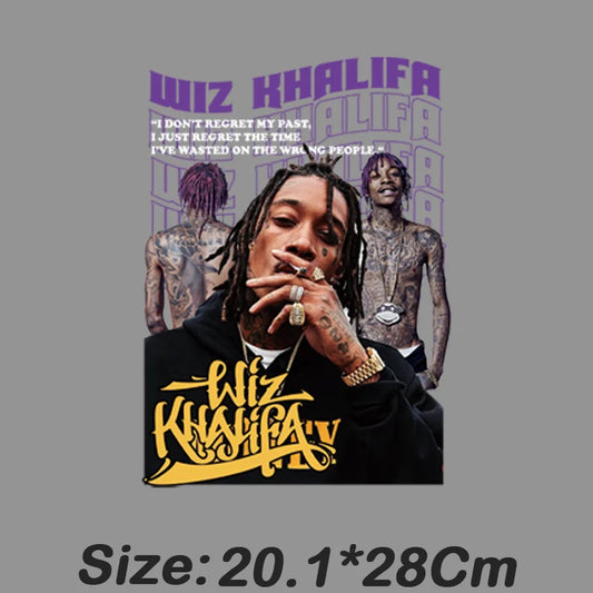 Black hoodie with wiz khalifa graphic print in purple and gold text for snoop dogg hip hop godfather ironing pad use