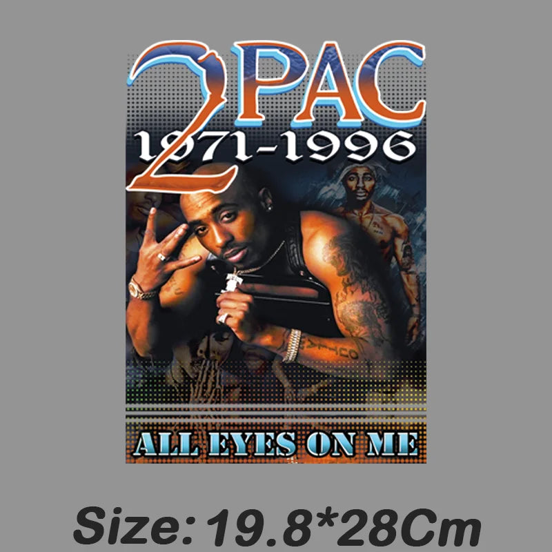 Vibrant iron-on sticker featuring tupac shakur 2pac design for clothes ideal with hip hop godfather snoop dogg hip ironing pad