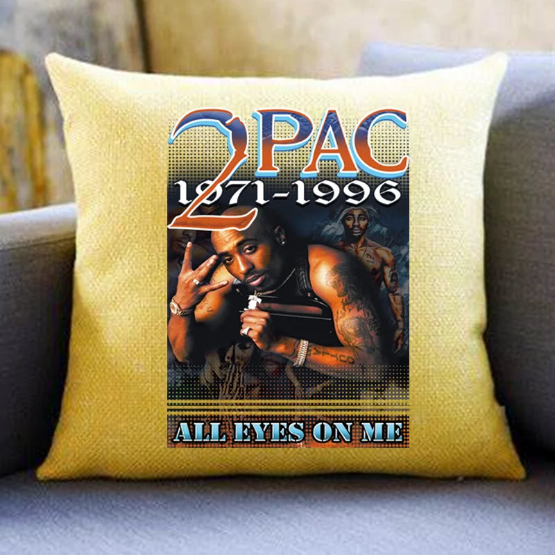 Yellow throw pillow with tupac graphic and text suitable for hoodies and canvas bags hip hop godfather ironing pad