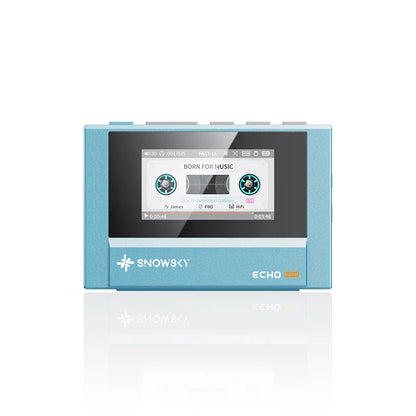 Light blue snowsky fiio echo mini hifi bluetooth music player with rectangular screen and cassette tape interface 15hours playback