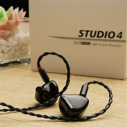 Black glossy softears studio series studio4 4 ba driver in-ear monitors with twisted cable and crossover professional hifi design