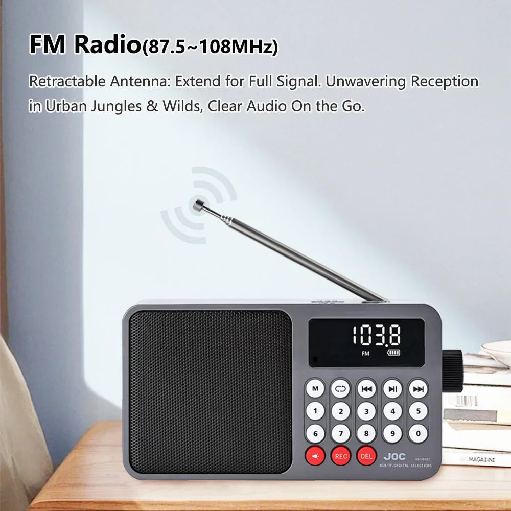 Gray solar portable fm radio with retractable antenna digital display 103.8 mhz and usb tf card recharge bluetooth speaker