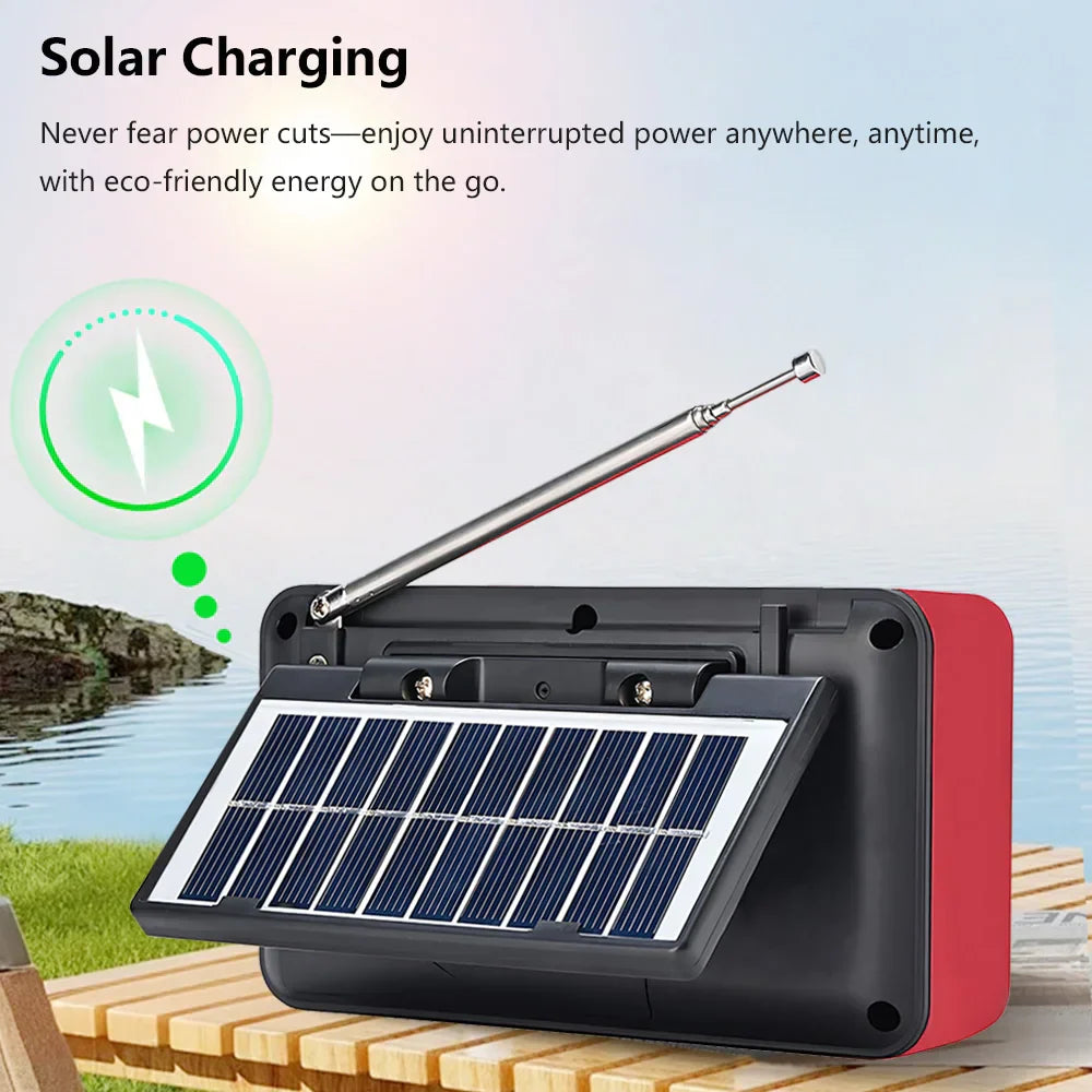 Red and black portable fm radio rechargeable bluetooth speaker with usb tf card and telescopic antenna for outdoor use