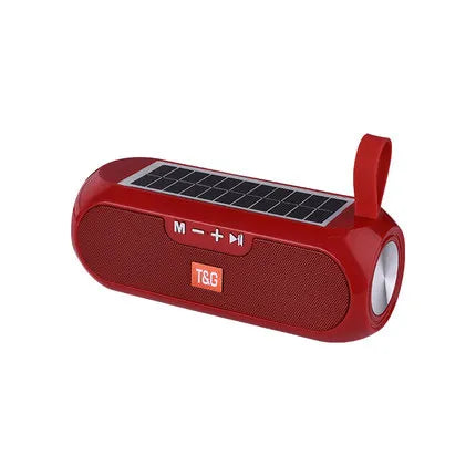 Red t6g solar radio fm outdoor wireless bluetooth speaker with solar panel built-in flashlight and sound box subwoofer