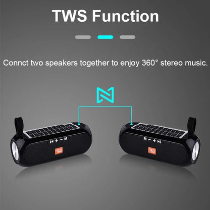 Black t&g wireless bluetooth speaker with solar panels and built-in flashlight for radio fm outdoor use sound box subwoofer