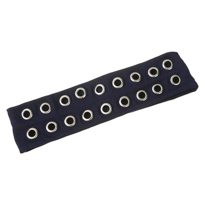 Dark blue solid color punk rock metal music headband with silver-toned grommets women wide headbands accessory