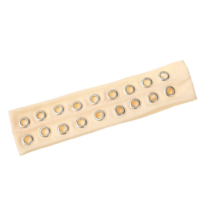 Beige solid color punk metal music headband with silver-toned grommets for women wide headbands hair accessory
