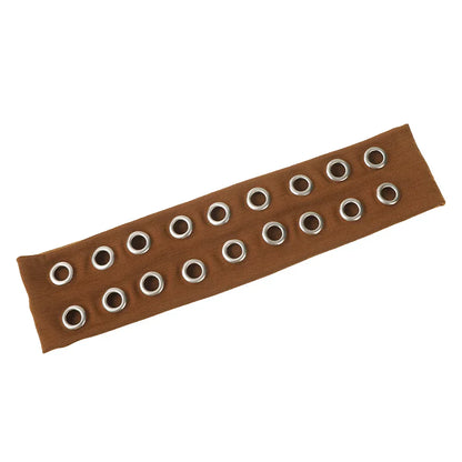 Brown fabric solid color punk headband with silver metal grommets women wide metal music headbands accessory