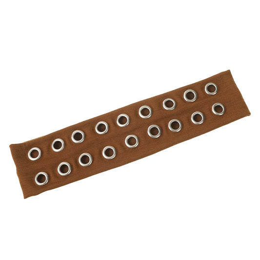 Brown fabric solid color punk headband with silver metal grommets women wide metal music headbands accessory