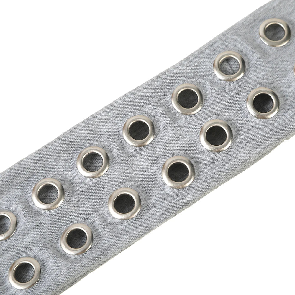 Gray denim solid color punk headband with silver metal grommets for women wide metal music headbands accessory