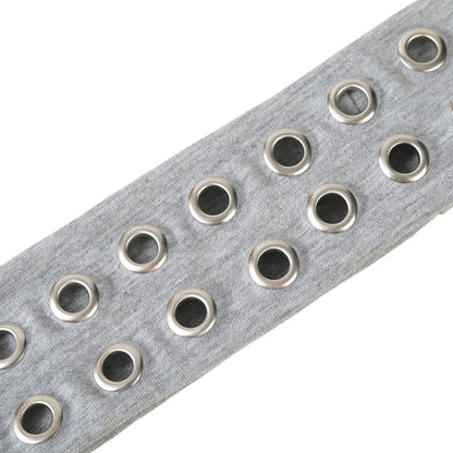 Gray denim solid color punk headband with silver metal grommets for women wide metal music headbands accessory