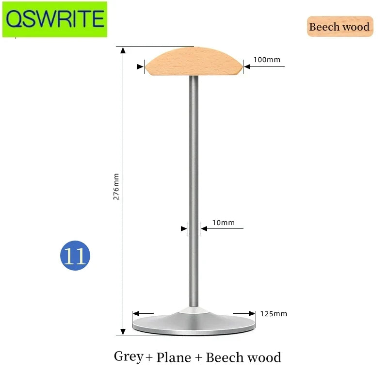 A sleek standing desk lamp with a light-colored beech wood top and silver metal pole, ideal as a beech wood headphone holder