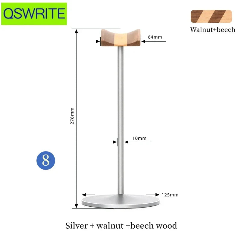 Solid walnut and beech wood headphone stand with silver metal holder modern design for game headphone hanger