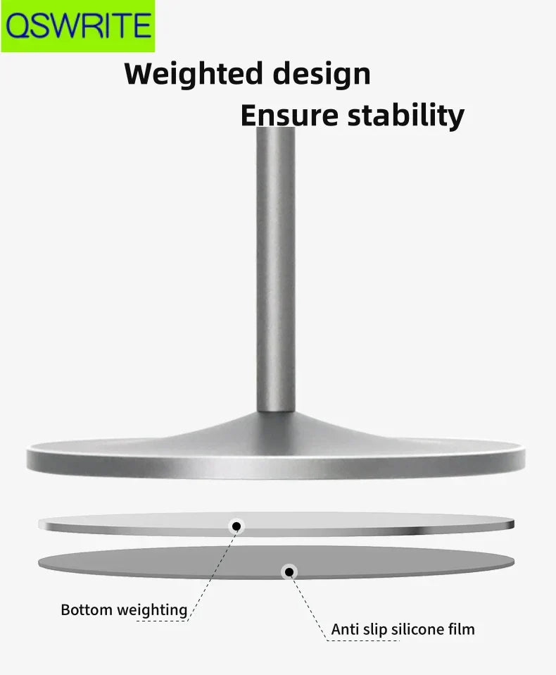 Silver metallic metal headphone holder with sleek cylindrical column and circular base for game headphone hanger use