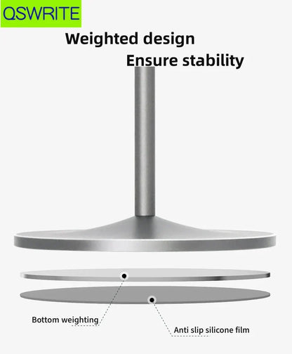 Silver metallic metal headphone holder with sleek cylindrical column and circular base for game headphone hanger use