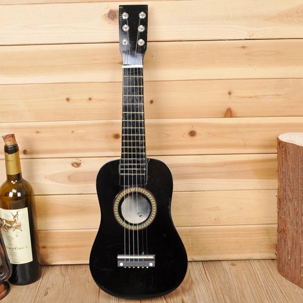Black solid wood classical guitar with adjustable string knob glossy finish and silver tuning pegs durable sound quality