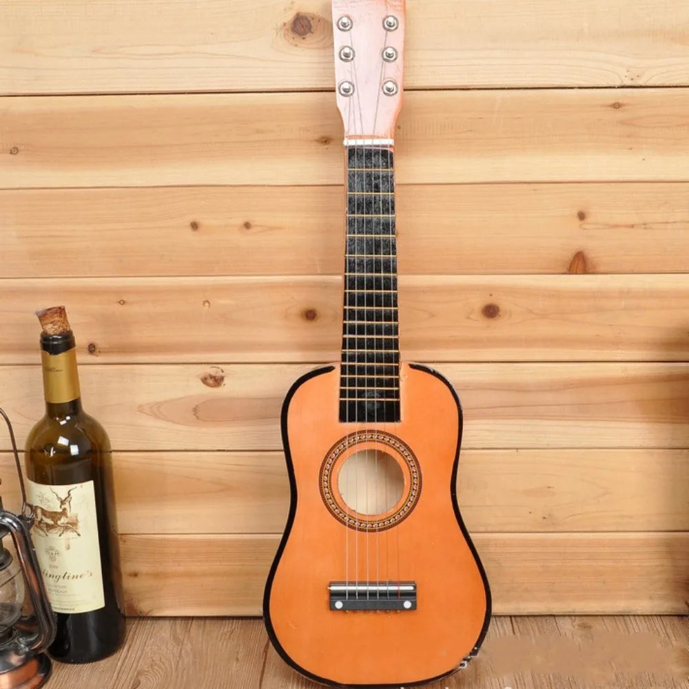 Orange solid wood children’s classical guitar with pink headstock black fretboard and adjustable string knob durable sound quality