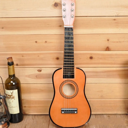 Orange solid wood children’s classical guitar with pink headstock black fretboard and adjustable string knob durable sound quality