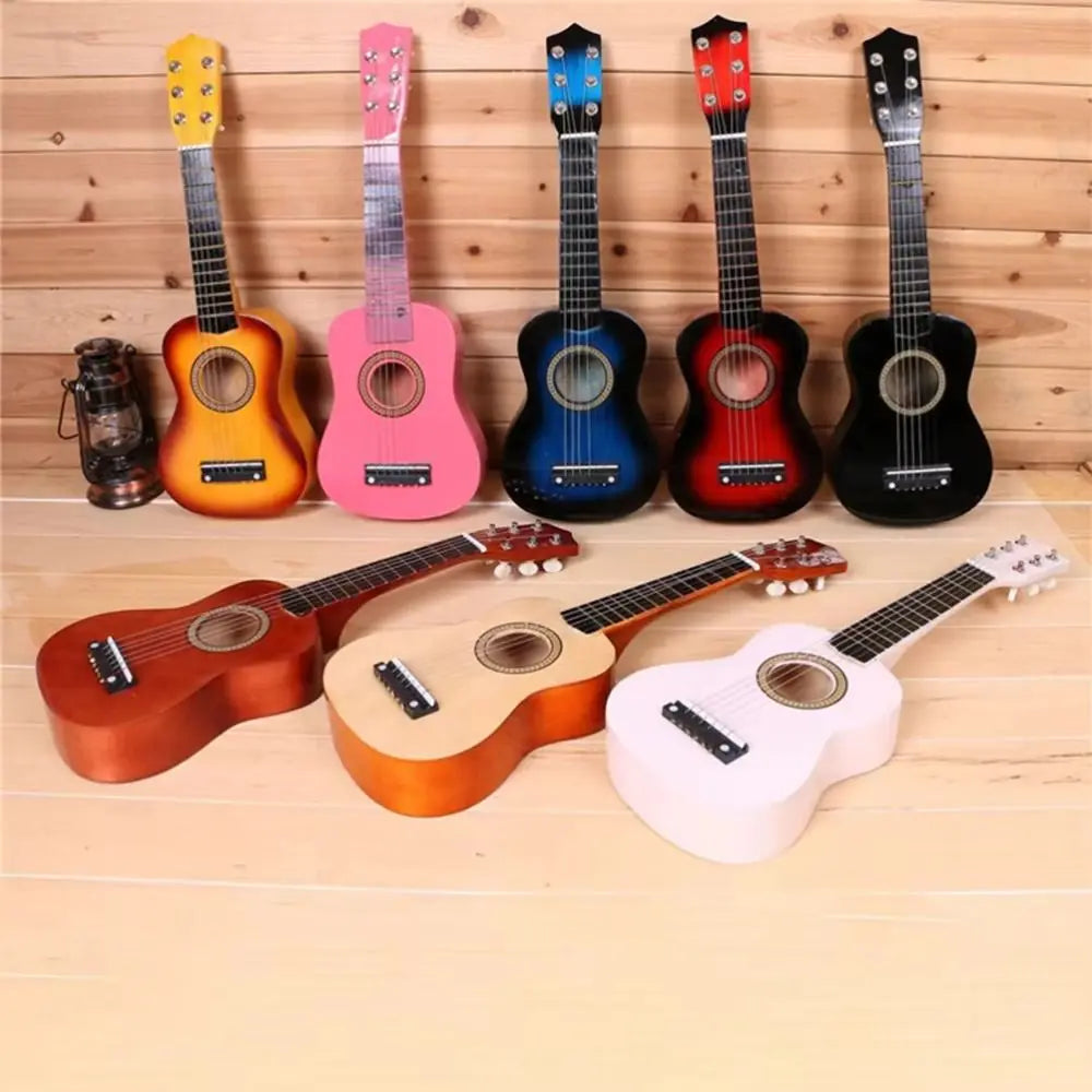 A set of colorful solid wood children’s guitar classical with adjustable string knob offering sound quality durable use