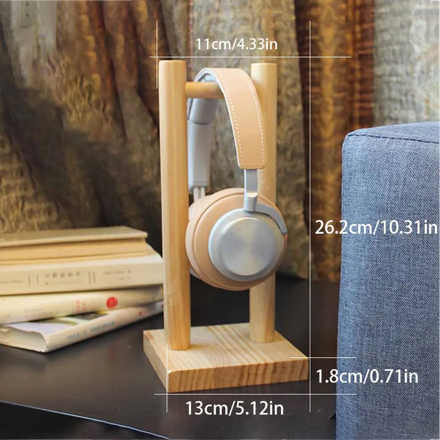 Light wood solid wood headphone stand with minimalist design and precise dimensions for universal noise reduction use