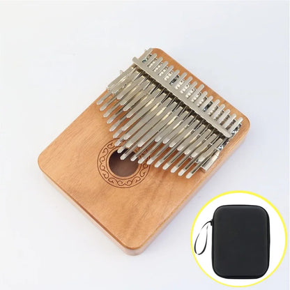 A solid wood kalimba with silver metal tines and decorative inlay for children mahogany keyboard thumb piano adults