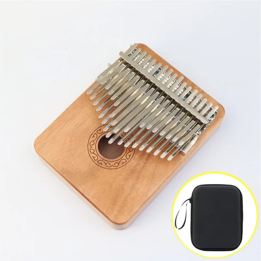 A solid wood kalimba with silver metal tines and decorative inlay for children mahogany keyboard thumb piano adults
