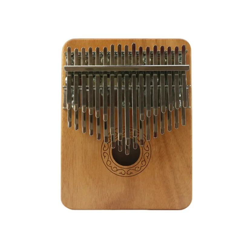 A solid wood kalimba thumb piano with 13 metallic tines and engraved design for adults and children mahogany keyboard