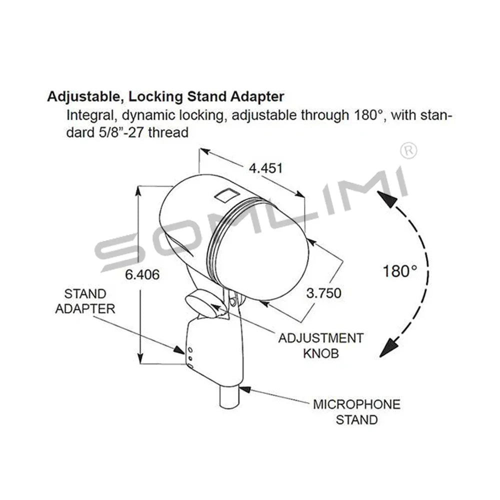 Adjustable locking stand adapter with dynamic lock mechanism and 5/8-27 thread for somlimi b-52a drum microphone instrument kick use