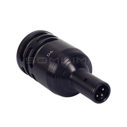 Black somlimi d6 drum microphone instrument with matte finish and metallic mesh grille for bass and snare recording