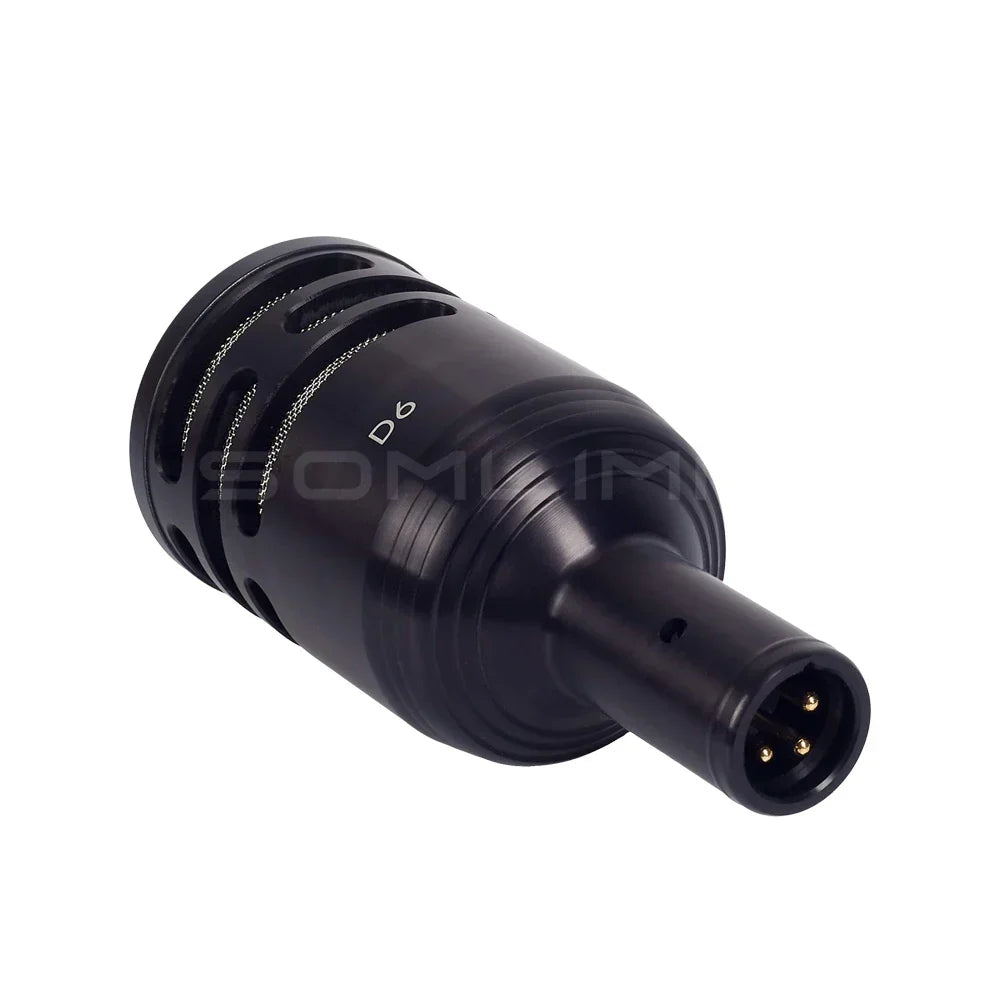 Black somlimi d6 drum microphone instrument kick with matte finish and metallic mesh grille for bass snare kick use