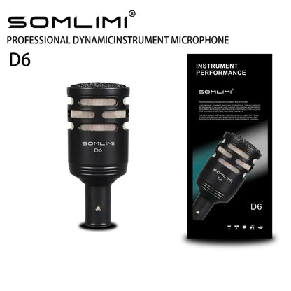 Black somlimi d6 drum microphone instrument with matte finish and three horizontal grille slots for bass dynamic use
