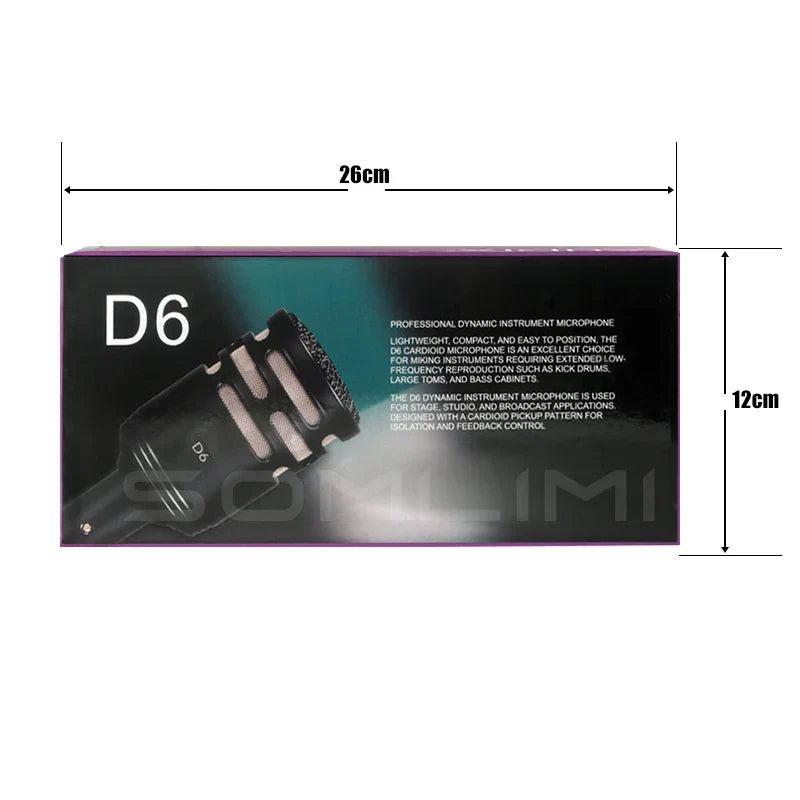 Black and silver somlimi d6 drum microphone instrument kick dynamic mic for bass snare kick in original packaging