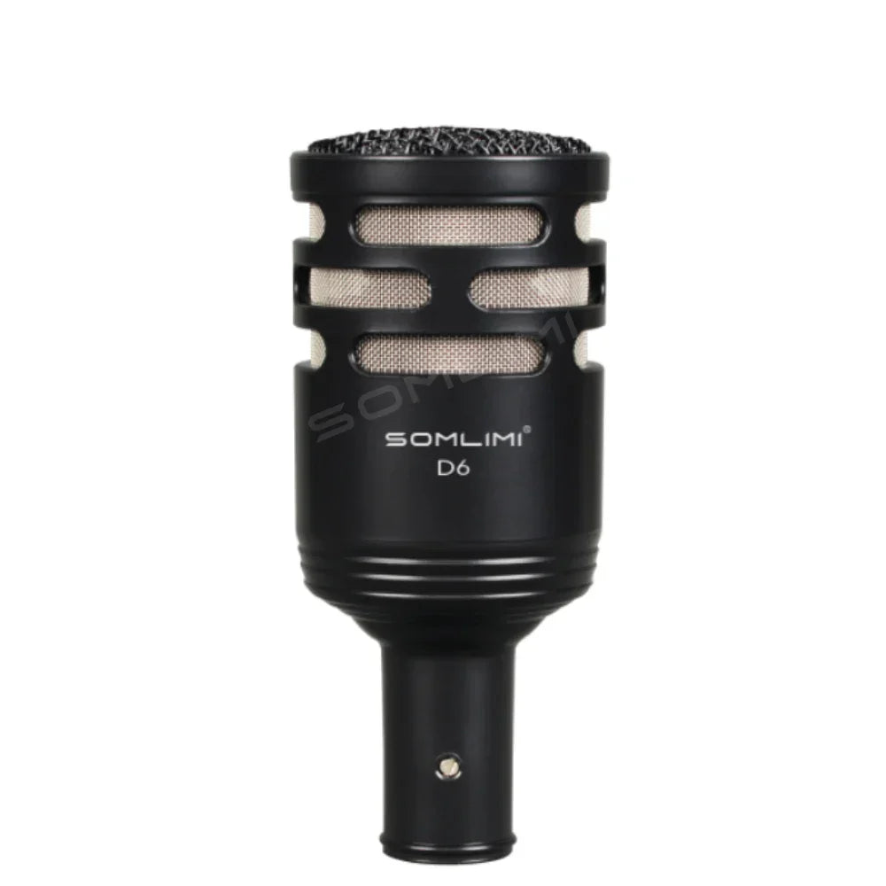 Black somlimi d6 drum microphone instrument with mesh grille metallic accents ideal for bass microphone dynamic use