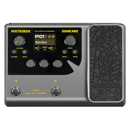 Silver and black sonicake matribox p01 multi effects processor pedal with textured footpad for expression pedal looper and acoustic multi effects