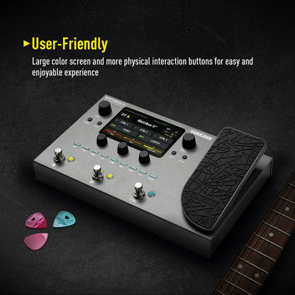 Silver metallic soniccake matriibox ii guitar bass multi-effects pedal with usb audio and digital modeling technology