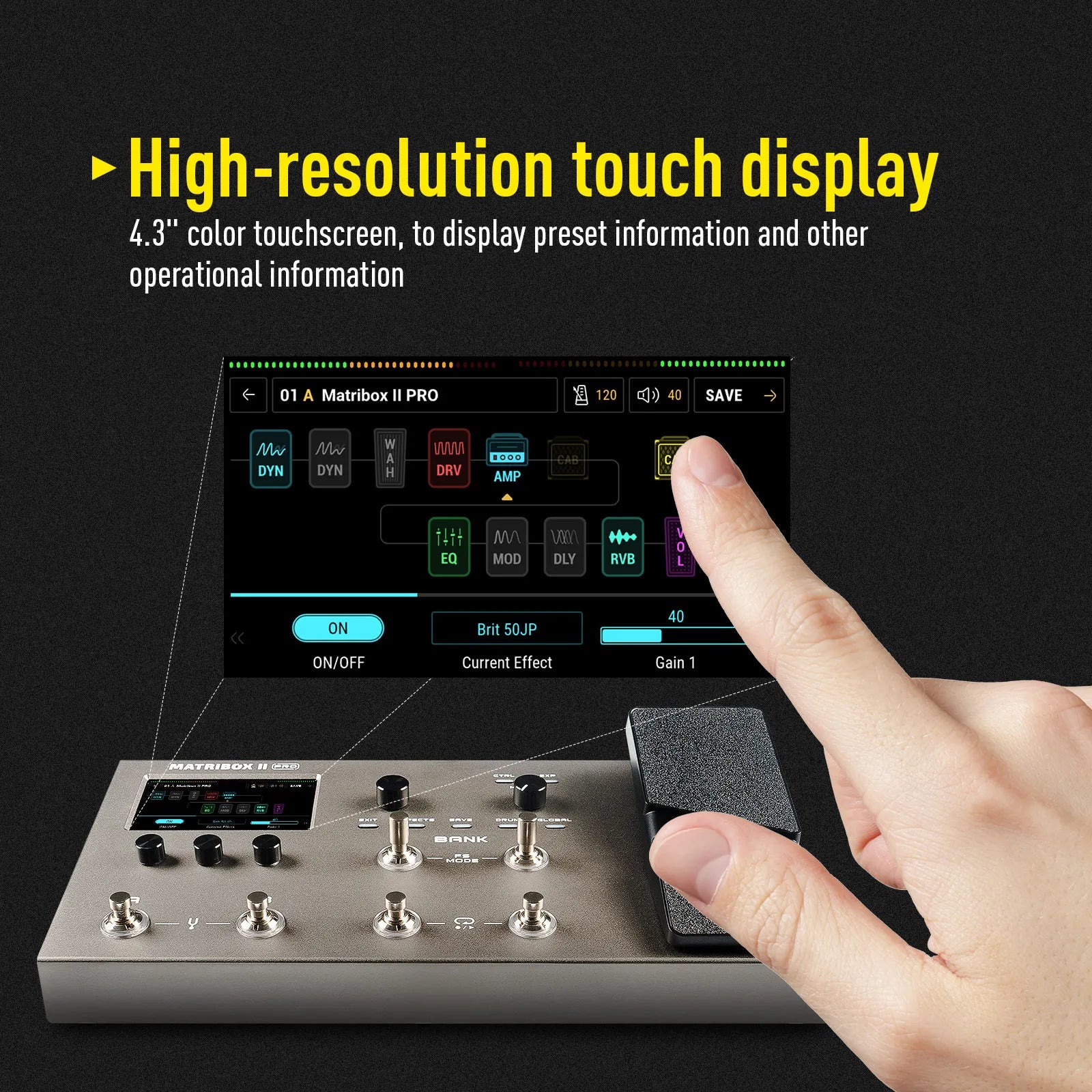 Sonicake matribox ii pro silver metallic guitar effects pedal with 4.3-inch colorful touchscreen and expression pedal bass amp modeling pedal fx loop