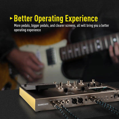 Sonicake matribox ii pro pedalboard with sleek metallic finish yellow side panel usb audio digital modeling technology