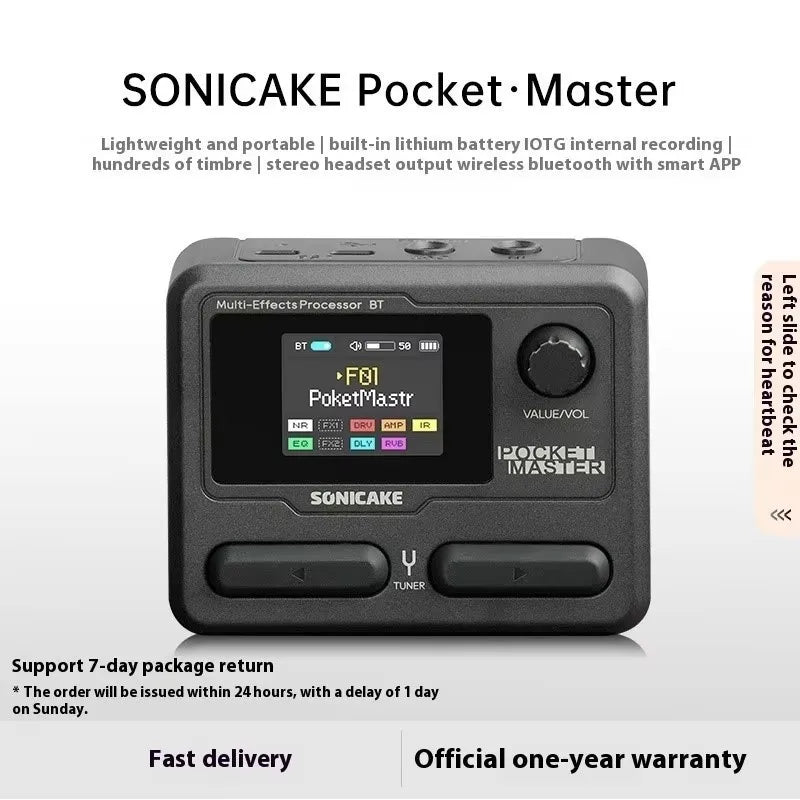 Black plastic sonicaid pocket master modeling ir multi-effect guitar bass amplifier with 177 lcd screen and physical controls