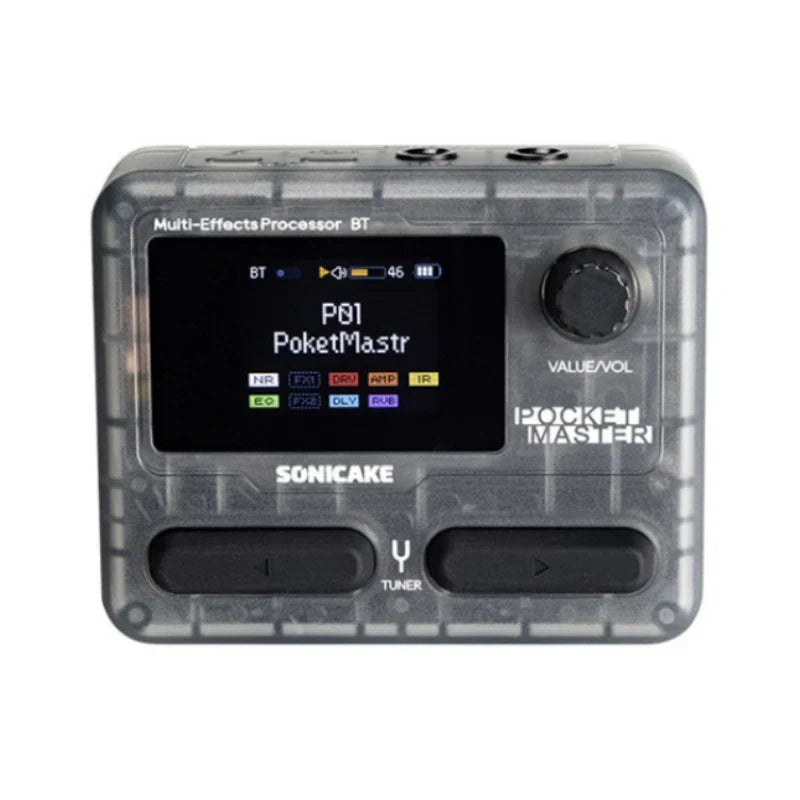 Transparent gray plastic sonicake pocket master guitar bass amplifier with 1.77 lcd modeling ir multi-effect display and controls