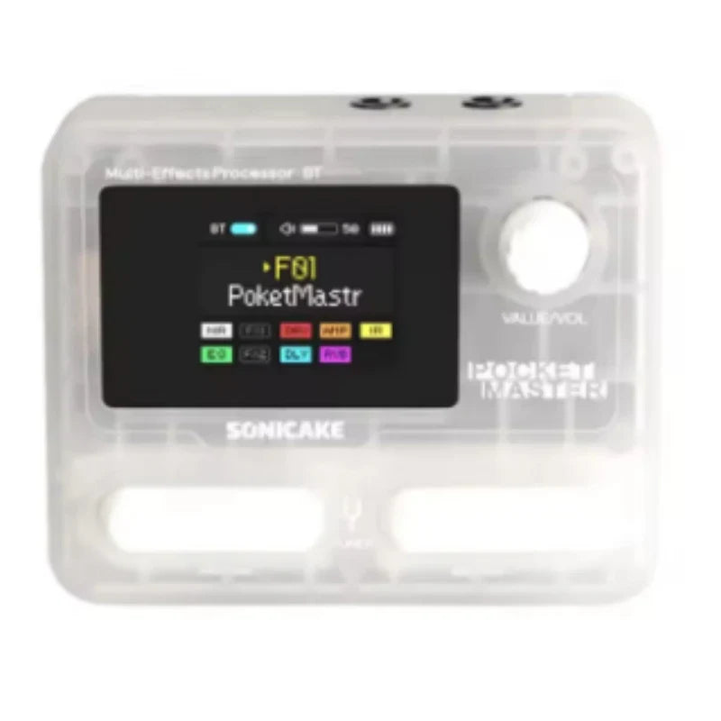 Transparent plastic housing sonicake pocket master guitar bass amplifier with 1.77 LCD screen modeling IR multi-effect display