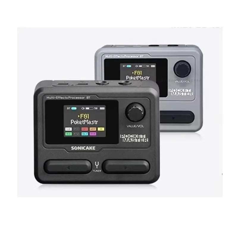 Black and gray sonicake pocket master modeling ir multi-effect guitar bass amplifier with 1.77 inch lcd screen and colorful controls