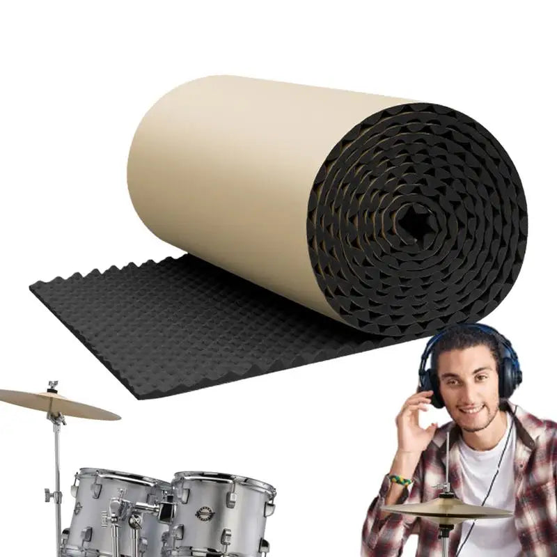 Black acoustic foam roll sound insulation panels with textured wave surface and beige backing for absorbing panel acoustic use